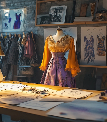 Fashion design lab with fabrics
